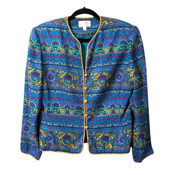 Adrianna Papell Jackets & Blazers - NWOT Vintage Adrianna Papell 100% Silk Colorful Baroque Boxy Cropped Blazer 12